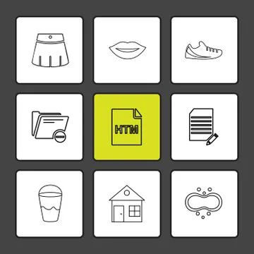 Html  , glass , lips , folder,  files , file type , file , windows , os , doc Stock Illustration