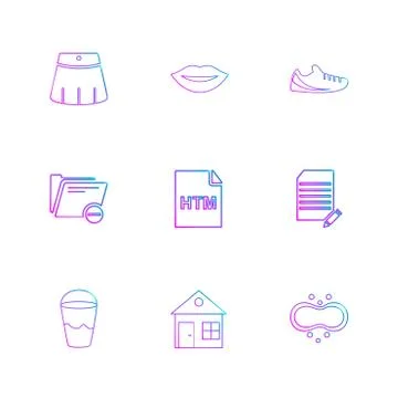 Html  , glass , lips , folder,  files , file type , file , windows , os , doc Stock Illustration