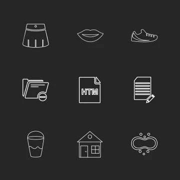 Html  , glass , lips , folder,  files , file type , file , windows , os , doc Stock Illustration