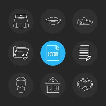 Html  , glass , lips , folder,  files , file type , file , windows , os , doc Stock Illustration