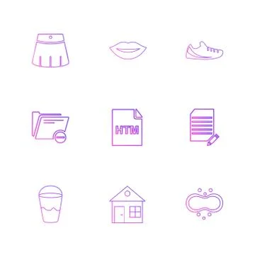 Html  , glass , lips , folder,  files , file type , file , windows , os , doc Stock Illustration
