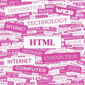 HTML HTML. Concept illustration. Graphic tag collection. Wordcloud collage... Foto stock