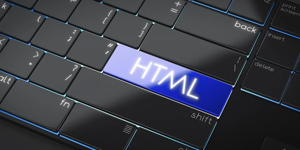 HTML - modern computer keyboard - 3D illustration Ilustração Stock