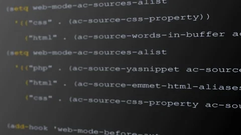HTML, programming, scrolling text on the monitor screen Stock Footage 104950687