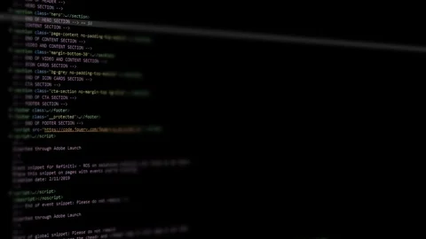 Html, Programming, Scrolling Text On The Monitor Screen Stock Footage 107302030
