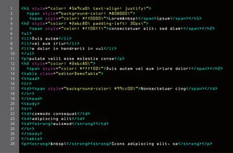 HTML Simple Code Vector. Colorful Abstract Program Tags In Developer View Stockillustratie
