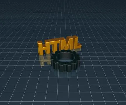 Html tag and gear wheel - 3d illustration Stock-Illustration