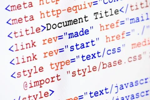Html web page source code with document title Stock Illustration
