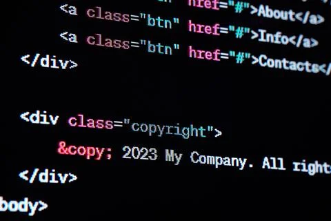 HTML website source code on the screen. Stock Photos