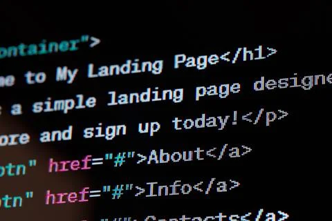 HTML website source code on the screen. Stock Photos