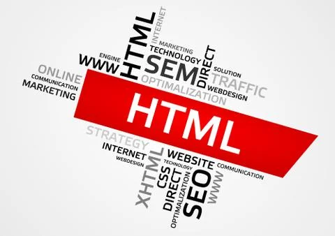 HTML word cloud, tag cloud, vector graphics - business and internet concept Stock Illustration