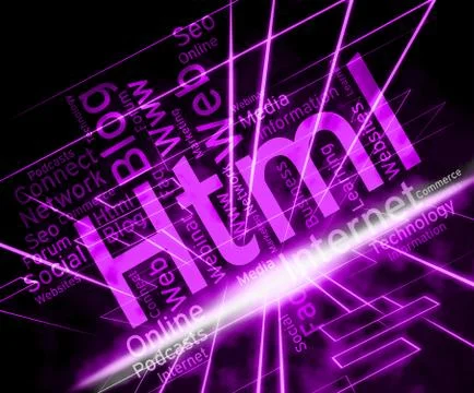 Html Word Representing Hypertext Markup Language Programming Illustrazione stock