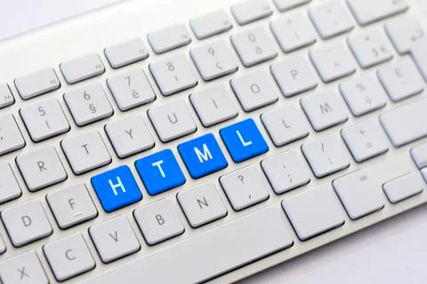 HTML writing on white keyboard Stock Photos