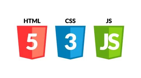 HTML5 CSS3 JS icon set. Web development logo icon set of html, css and Stock Illustration