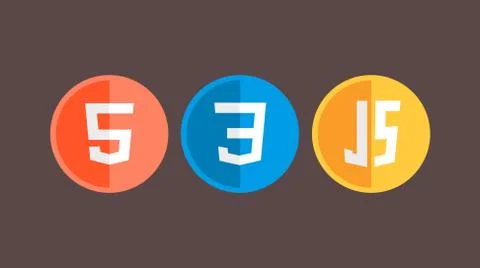 HTML5 CSS3 JS icon set. Web development logo icon set of html, css and Stock Illustration