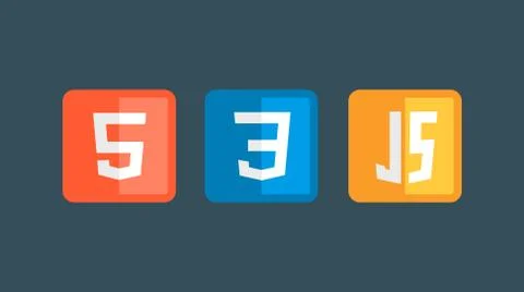 HTML5 CSS3 JS icon set. Web development logo icon set of html, css and Illustrazione stock