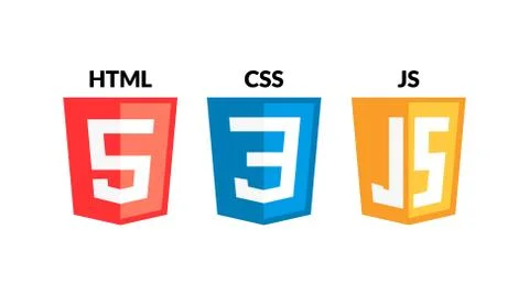 HTML5 CSS3 JS icon set. Web development logo icon set of html, css and Stock Illustration