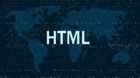 HTML5 glowing hologram over working cpu in background. Modern and futuristic 3D Stock Footage 146314233