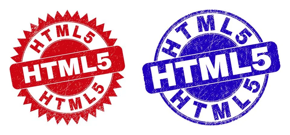 HTML5 Round and Rosette Stamp Seals with Scratched Texture Stock Illustration