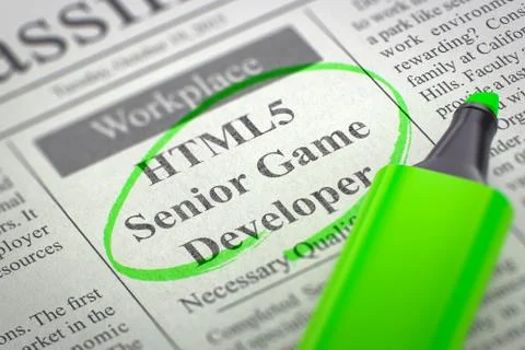 HTML5 Senior Game Developer Job Vacancy Stock Illustration