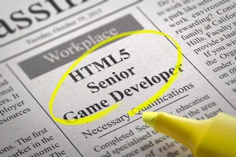 HTML5 Senior Game DeveloperVacancy in Newspaper. Stockillustratie