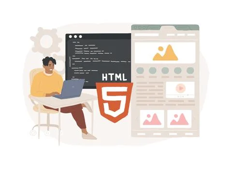 HTML5 website development isolated concept vector illustration. Illustrazione stock