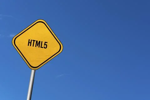 HTML5, yellow sign with blue sky 스톡 일러스트