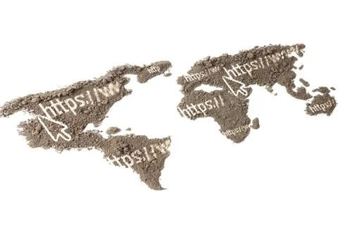 The http Address on the world map with the texture of the soil  Foto stock
