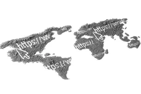 The http Address on the world map with the texture of the soil  Foto stock