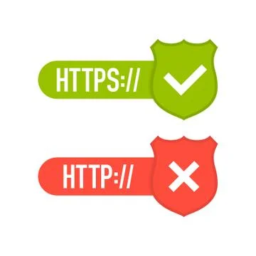 Http and https protocols on shield, on white background. Vector illustration Ilustração Stock