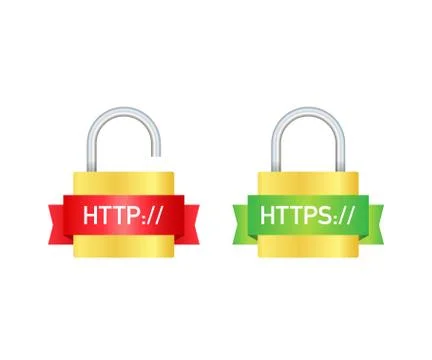 Http and https protocols on shield, on white background. Vector illustration イラスト素材
