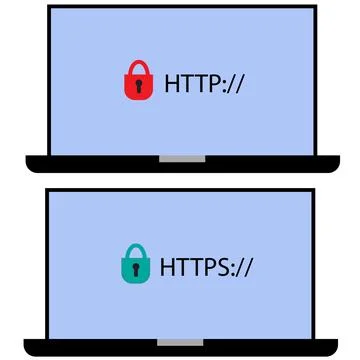 Http and https protocols on white background.  safe and Secure https symbol. Illustration