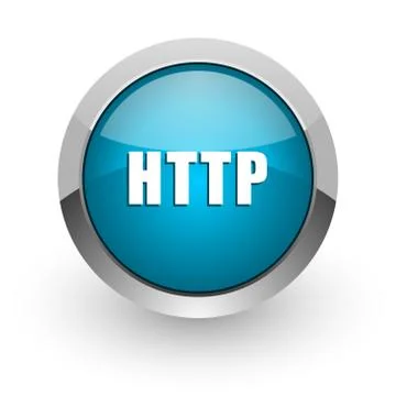 Http blue silver metallic chrome border web and mobile phone icon on white ba 库存插图