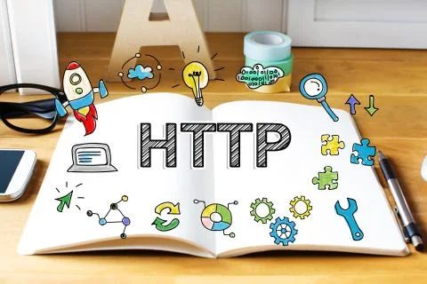 Http concept with notebook 库存插图