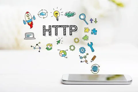 Http concept with smartphone on white table Foto stock