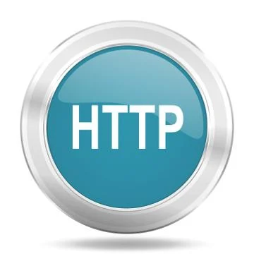 Http icon, blue round metallic glossy button, web and mobile app design illus Ilustración de archivo