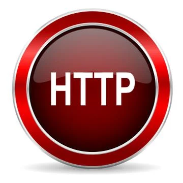 Http red circle glossy web icon, round button with metallic border Ilustración de archivo