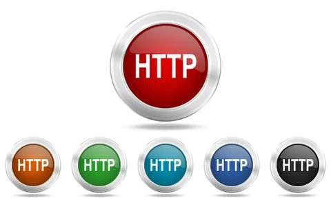 Http round glossy icon set, colored circle metallic design internet buttons Ilustración de archivo