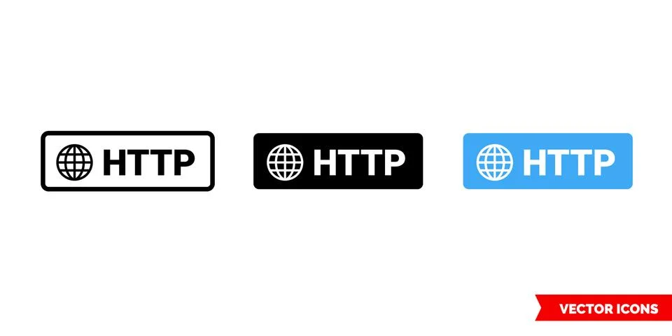 HTTP symbol icon of 3 types color, black and white, outline. Isolated vector  库存插图