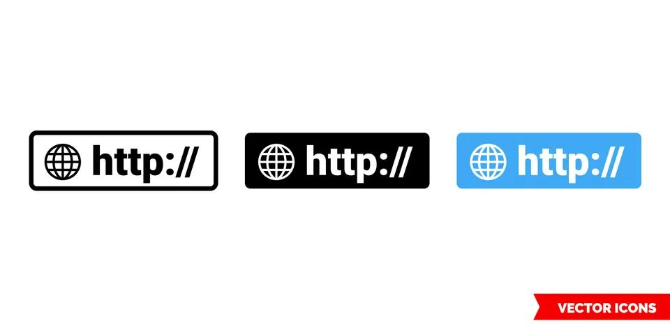 HTTP symbol icon of 3 types color, black and white, outline. Isolated vector  Ilustración de archivo