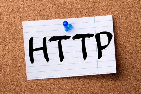 HTTP - teared note paper pinned on bulletin board 스톡 사진