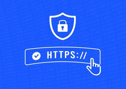 HTTPS Hypertext Transfer Protocol Secure concept. Flat Design outline vector Stock Illustration