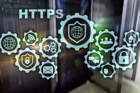 HTTPS. Hypertext Transport Protocol Secure. Technology Concept on Server Room 스톡 사진