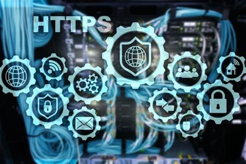 HTTPS. Hypertext Transport Protocol Secure. Technology Concept on Server Room Fotos Stock