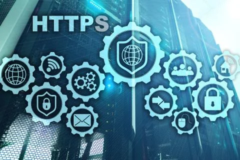 HTTPS. Hypertext Transport Protocol Secure. Technology Concept on Server Room Stock Photos