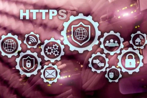HTTPS. Hypertext Transport Protocol Secure. Technology Concept on Server Room Stock Photos
