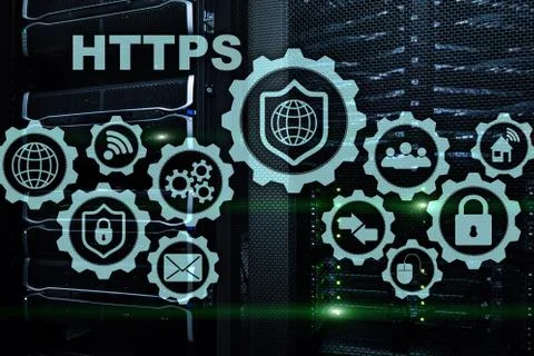 HTTPS. Hypertext Transport Protocol Secure. Technology Concept on Server Room Fotos Stock