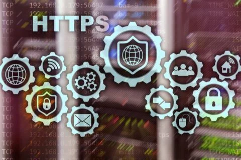 HTTPS. Hypertext Transport Protocol Secure. Technology Concept on Server Room Fotos Stock