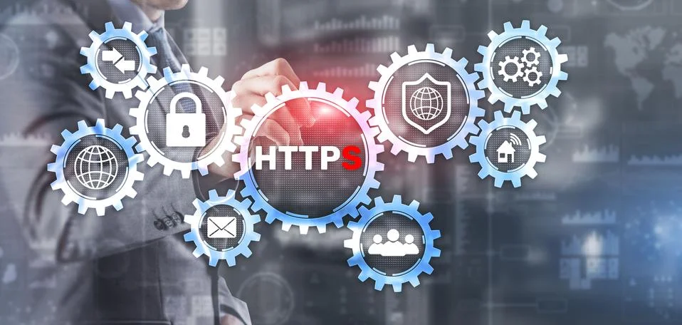 HTTPS inscription background. Internet security concept 2021. Foto stock