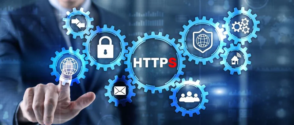 HTTPS inscription background. Internet security concept 2021. Stock Photos